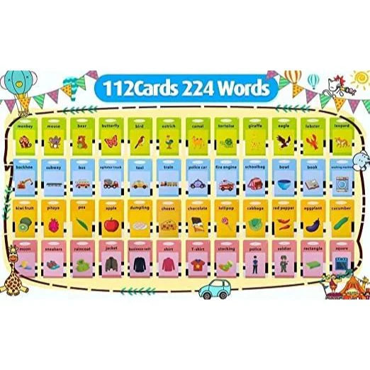 Educational toys with features listed on a white background