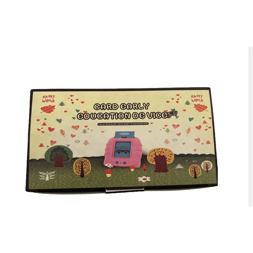 Card with a vintage toy design and text on a white background