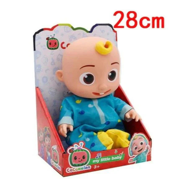 Gray baby seat with cartoon character and hanging toys on a light blue background