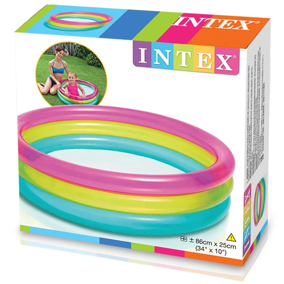 Stack of blue inflatable rings on a white background