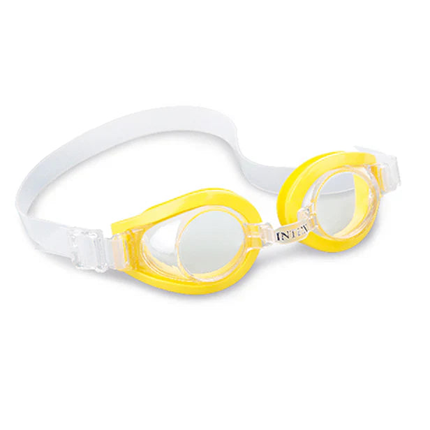 Yellow swim goggles with white frame on a white background