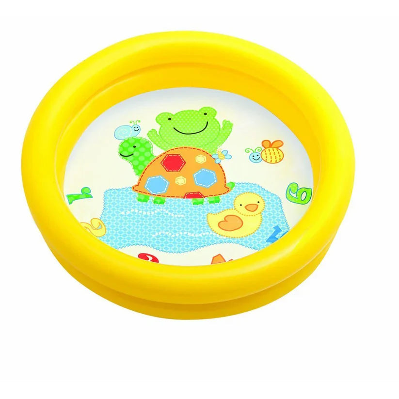 Two inflatable pools with cartoon character designs on a white background