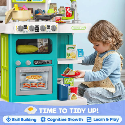 95 Pcs Kitchen Playset With Steam & Lightning Effect | Pretend Play Toy | Talented Chef
