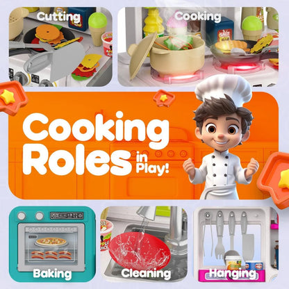 95 Pcs Kitchen Playset With Steam & Lightning Effect | Pretend Play Toy | Talented Chef
