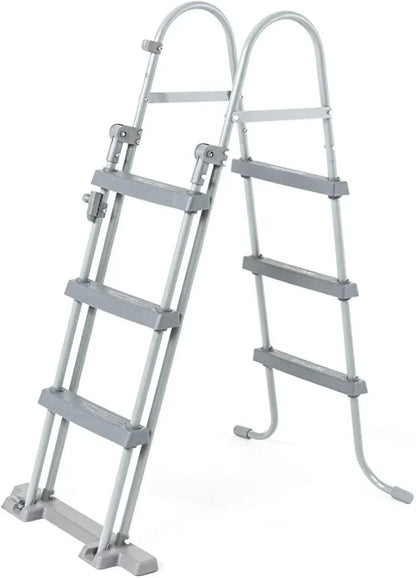 Foldable metal ladder on a white background