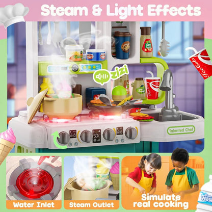 95 Pcs Kitchen Playset With Steam & Lightning Effect | Pretend Play Toy | Talented Chef in Pakistan