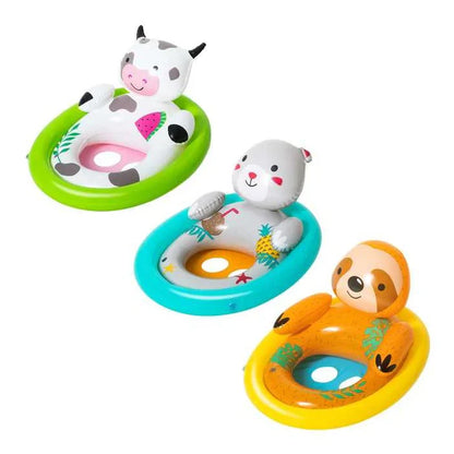 Three animal-themed baby floats on a white background