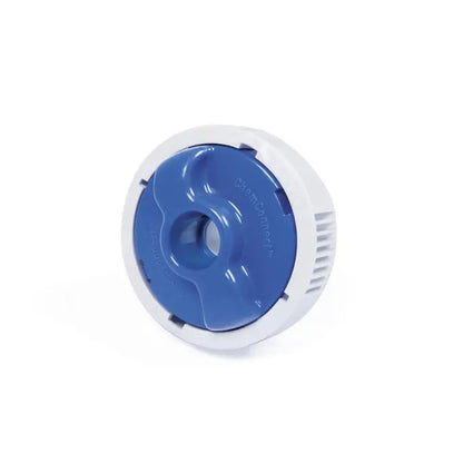 Blue and white cylindrical object on a white background