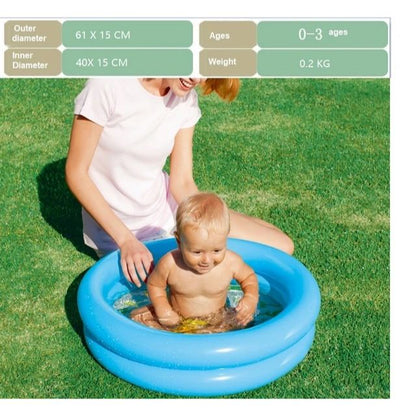 Baby playing in a small inflatable pool with a woman on grass