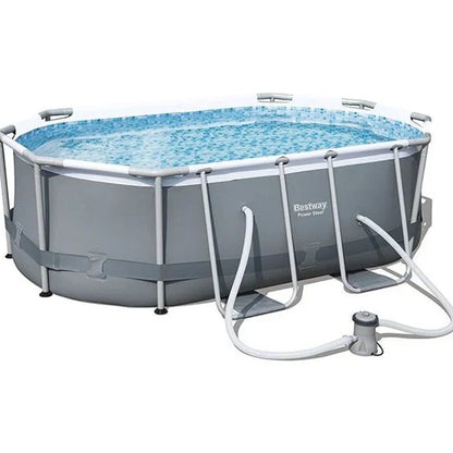 Bassinet pool with pump and filter on a white background