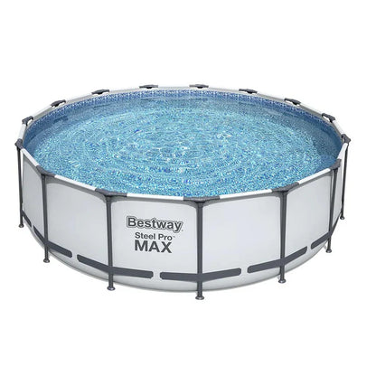 Bestway Steel Pro MAX above-ground pool with clear blue water on a white background