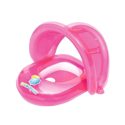 Pink inflatable baby seat with a visible brand logo on a white background