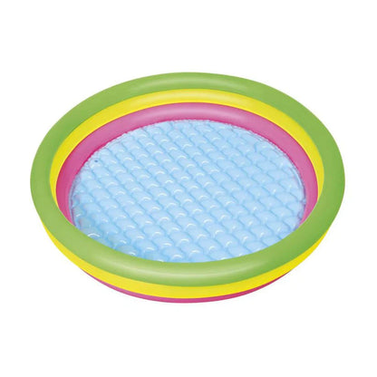 Children's inflatable pool with cartoon fish design on a white background