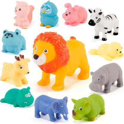 Assorted colorful animal figurines on a white background