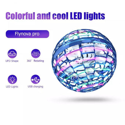 Colorful LED light ball with Flynova pro branding on a white background