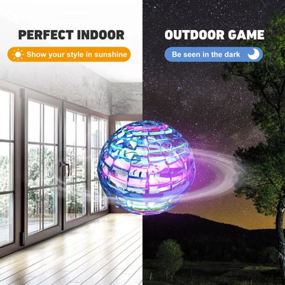 Colorful LED ball with text indicating indoor and outdoor use.