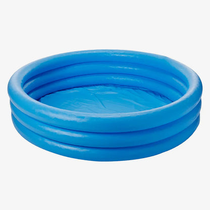 Three inflatable rings in red, blue, and green on a white background