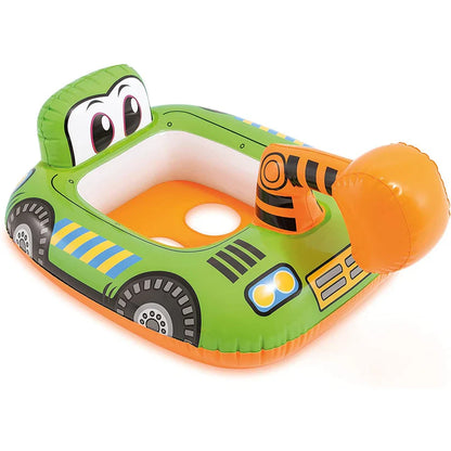 Inflatable toy car with green and orange colors on a white background