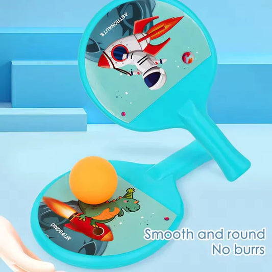 Children's racket with cartoon designs on a blue background