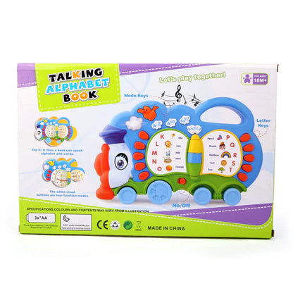 Box of a talking alphabet book with a colorful design on a white background